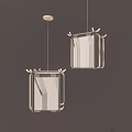 Sleek Modern Square Shaped Double Hanging Chandeliers With Metallic Frame And Transparent Panels