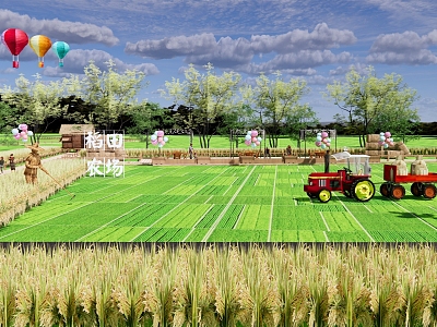 Modern Farm Beautiful Country Park Landscape Paddy Field Landscape Country Sub-Farm Picnic Art Farmland Plank Road model