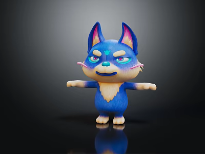 Cute Cartoon Character And Blue Creature With Big Pink Ears Open Arms And Friendly Expression 3d model