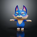 Cute Cartoon Character And Blue Creature With Big Pink Ears Open Arms And Friendly Expression