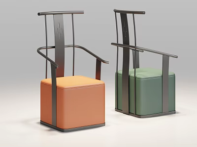 Modern Accent Chair With Metal Frame Square Seat Orange Green Upholstery 3d model