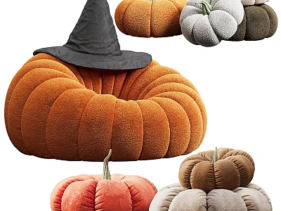 Pumpkin Shaped Bean Bag Chair in Various Colors with Witch Hat Decoration 3d model