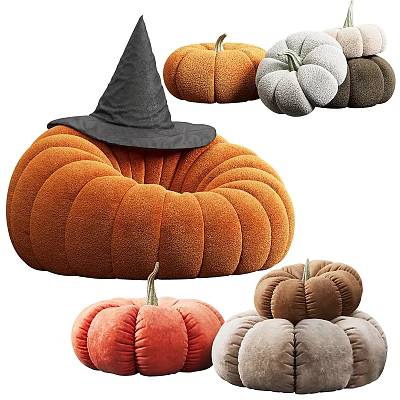 Pumpkin Shaped Bean Bag Chair in Various Colors with Witch Hat Decoration 3d model