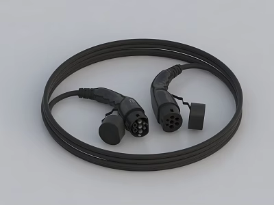 High Quality Black Coiled Charging Cable with Plugs on Both Ends for Mobile Digital Devices 3d model