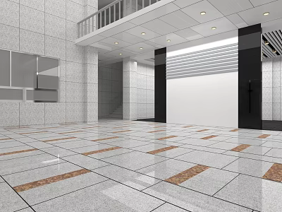 Modern Hallway Interior Design With Gray Walls Marble Flooring And Elevator 3d model
