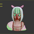 Anime Character Bust Sculpture With White Hair Blue Eyes And Animal Ears