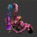 Colorful Skeleton Character With Purple Outfit And Pink White Patterned Snake Body