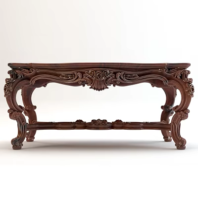 Vintage Wooden Coffee Table With Intricate Carvings And Ornate Leg Design 3d model