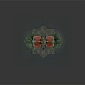 Traditional Chinese Architectural Structure With Red Tiled Roof Golden Bell Green Plants And Water Base