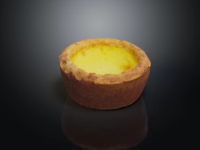 Golden Brown Crust Egg Tart With Creamy Yellow Filling On Black Reflective Surface 3d model
