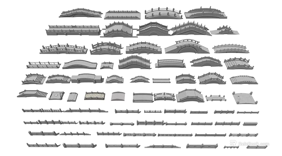 Various Bridge Designs With Arch And Beam Structures 3d model