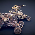 Futuristic Tank Detailed Mechanical Design With Large Wheels And Weapon Systems