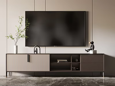 Modern TV Stand With Vase Green Plant Figurine Drawers Open Shelves And Books 3d model