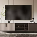 Modern TV Stand With Vase Green Plant Figurine Drawers Open Shelves And Books