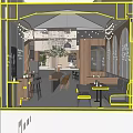 Modern Café Interior Design With Hanging Lights Wooden Tables And Green Plants