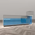 Blue Glass Display Showcase With Transparent Top And Wooden Floor Setting