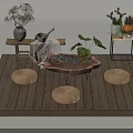 Cozy Rustic Tea Table Setup With Woven Cushions Green Plants And Wooden Floor