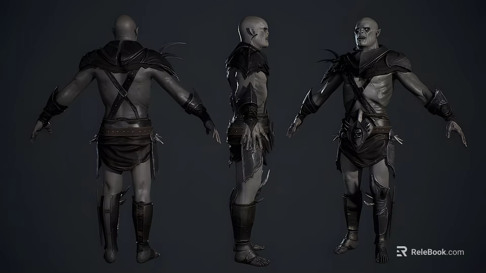 Male Fantasy Warrior Character Design With Leather Armor Outfit And Three Views 3d model 