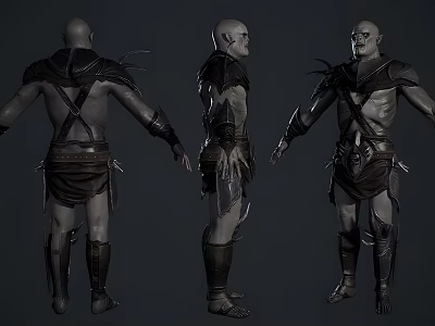 Male Fantasy Warrior Character Design With Leather Armor Outfit And Three Views 3d model