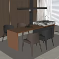 Modern Dining Table Set With Glass Top Black Chairs And Marble Countertop 3d model