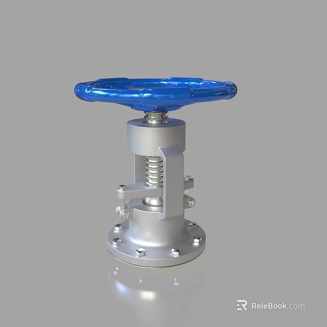 Industrial Equipment Valve With Blue Handwheel Silver Body Spring Structure And Flange Base 3d model 