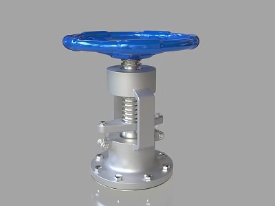 Industrial Equipment Valve With Blue Handwheel Silver Body Spring Structure And Flange Base 3d model