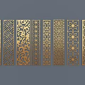 Golden Decorative Partition Screens With Intricate Cutout Patterns For Interior Design 3d model