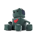 Green Plush Robot Doll with Blue Ears Red Heart on Chest and Black Eyes