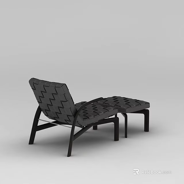 Tech Exhibition Hall Showcasing Modern Gray Woven Lounge Chair With Black Frame 3d model 