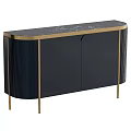 Elegant Modern Console Cabinet With Black Body Marble Top And Golden Trim Legs