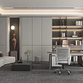 Elegant Modern Office Interior With Stylish Desk And Comfortable Chairs 3d model
