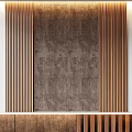 Modern Accent Wall Design With Textured Dark Surface And Vertical Wooden Slats
