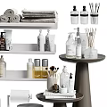 Organized Bathroom Shelves with Laundry Essentials Towels Bottles Brushes and Decor Plants
