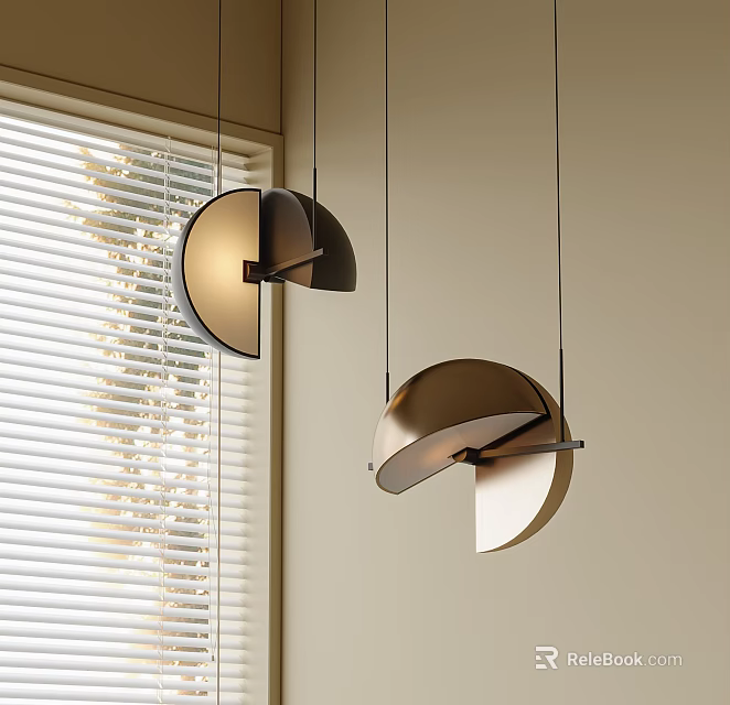 Stylish Modern Pendant Lights With Semi Circular Design Metallic Finish And Soft Lighting 3d model 