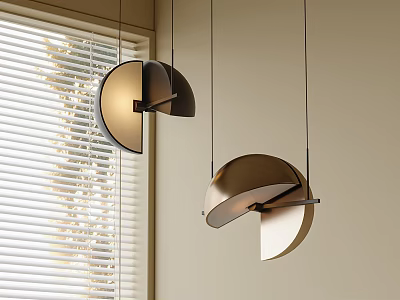 Stylish Modern Pendant Lights With Semi Circular Design Metallic Finish And Soft Lighting 3d model