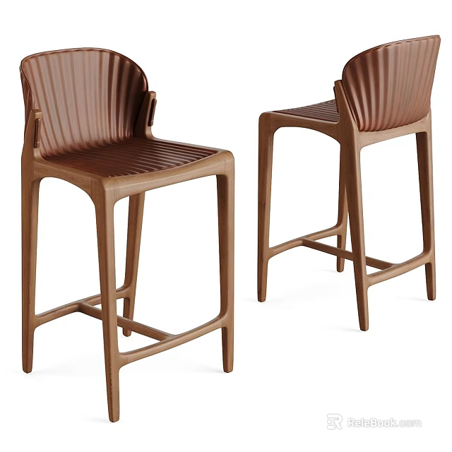 Modern Brown Bar Stools With Striped Backrest And Sleek Four Legged Structure 3d model