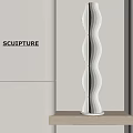 Modern Sculpture Lamp With Wavy Design On Wooden Shelf In Minimalist Interior