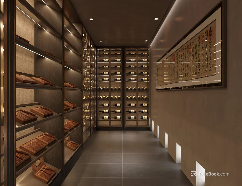 Luxurious Wine Cellar Interior With Wooden Racks And Neatly Arranged Wine Bottles 3d model 