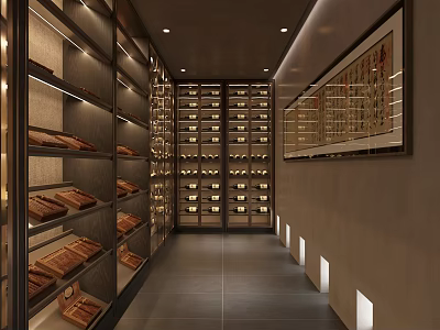Luxurious Wine Cellar Interior With Wooden Racks And Neatly Arranged Wine Bottles 3d model