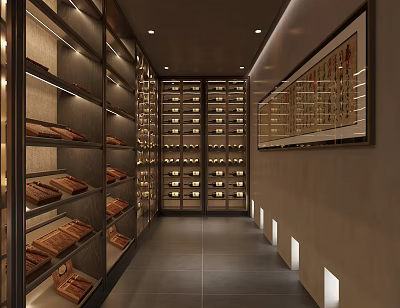 Luxurious Wine Cellar Interior With Wooden Racks And Neatly Arranged Wine Bottles 3d model