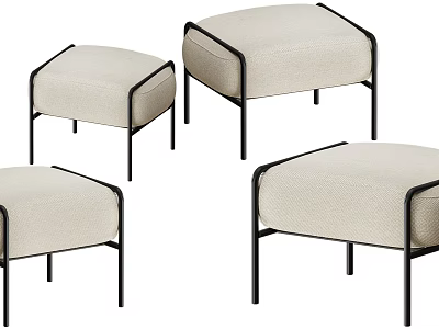 Modern Beige Upholstered Stools With Black Metal Legs And Minimalist Design 3d model