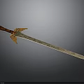 Ornate Sword With Red Handle Golden Wings Decoration And Engraved Blade