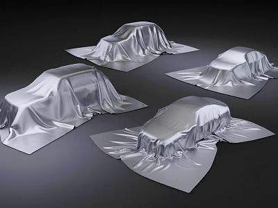 Four Silver Cloth Covered Objects Displayed With Smooth Fabric On Dark Background 3d model