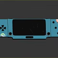 Blue Electronic Game Console With Black Screen And Cartoon Sticker Design