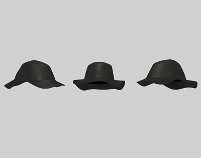 Three Black Wide Brimmed Hats With Classic Design And Stylish Headwear Look 3d model