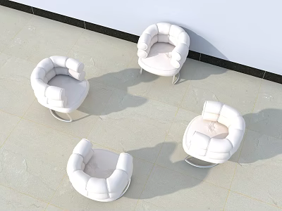 White Modern Single Sofa with Round Design and Metal Legs Four Piece Set 3d model