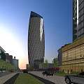 Modern Tall Office Building With Glass Curtain Wall And Urban Architectural Design