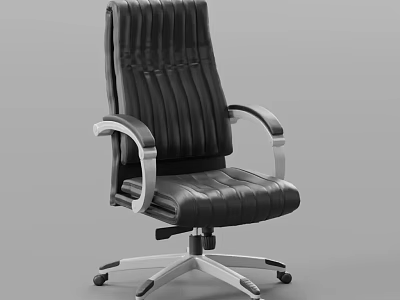 Black Leather Office Chair with Ribbed High Back and Silver Metal Armrests 3d model