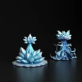 Blue Lotus Inspired Decorative Ornament Set With Glossy Crystal Like Design