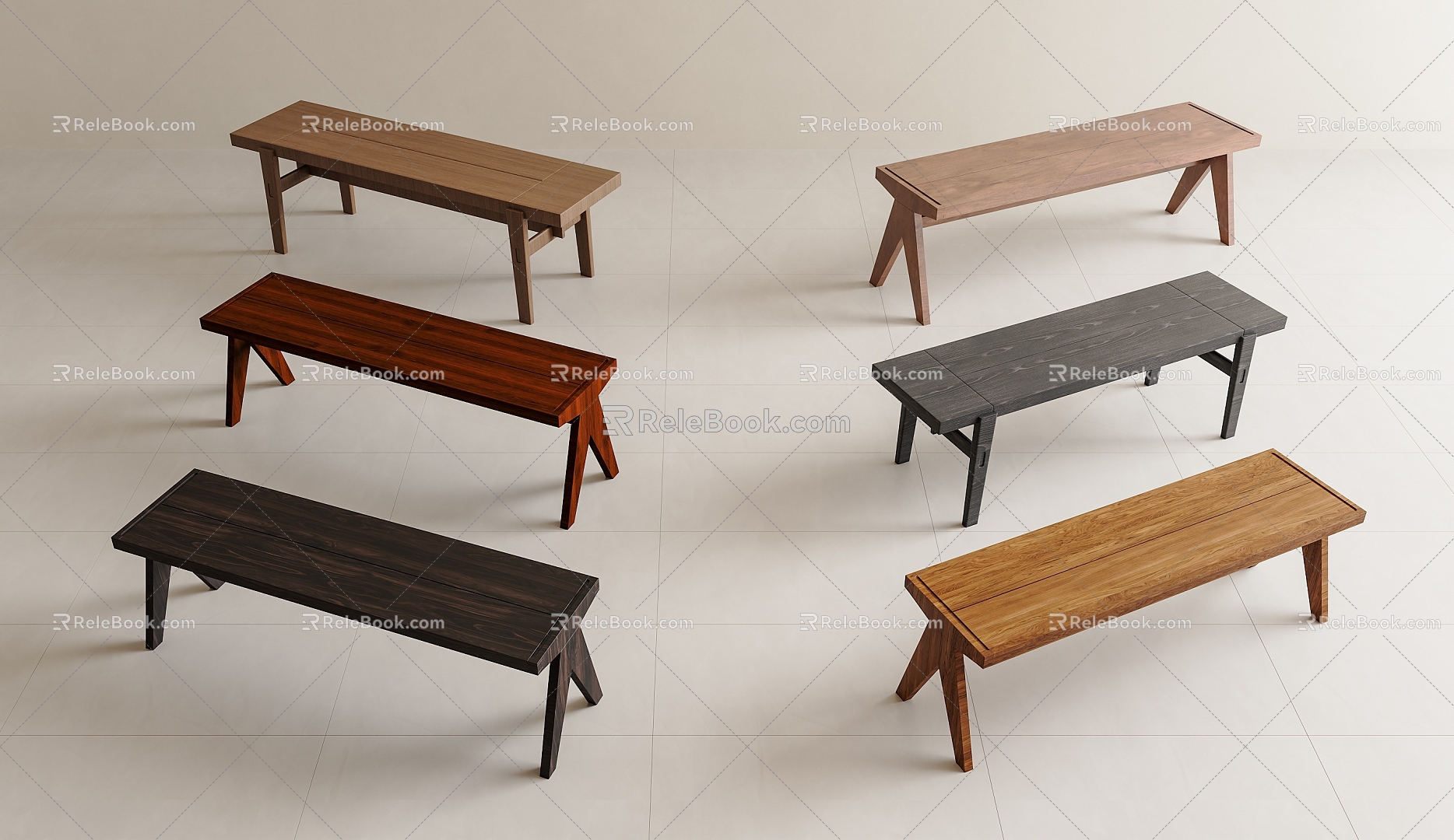 Silent Stool Bench Bench Bench Wooden Stool Solid Wood Stool 3d model